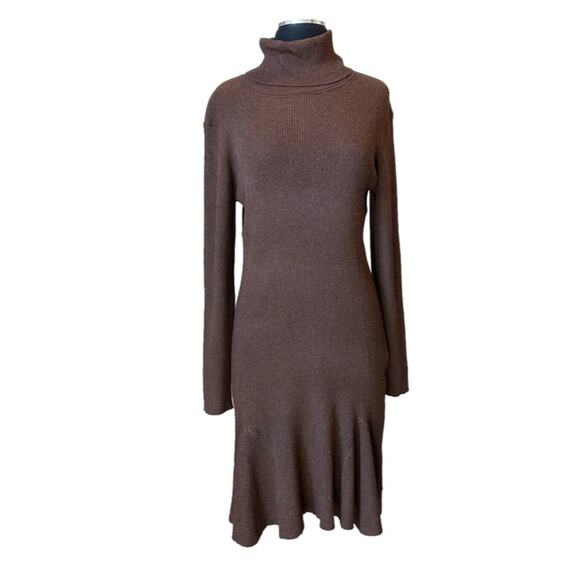 Julia Jordan Fit and Flare Long Sleeve Rib Knit Sweater Dress Brown Sz XL Midi - Picture 2 of 13